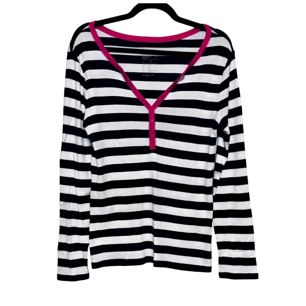 Y2K Gap Bowery Striped Breton Womens Henley Tee Size L‎ Preppy Parisian Chic